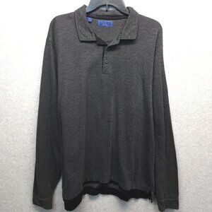 David Donahue Polo Shirt Mens XL‎ Cotton Pullover Herringbone Long Sleeve